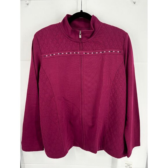 Alfred Dunner Full Zip Jacket Sz 14 Raspberry Color Embellished New - Picture 2 of 3